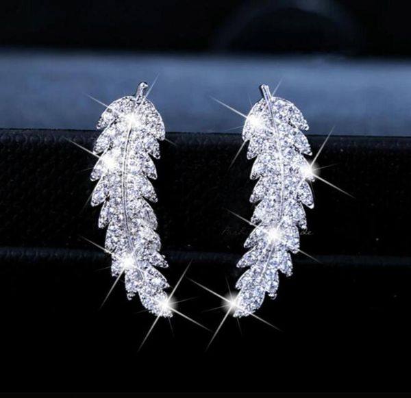 

new fashionable woman gold silver rose gold zircon leaf earrings twinkle luxurious crystal leaf earrings valentine039s day gift5930762, Golden;silver