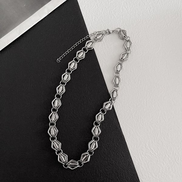 

dark cold wind cool girl street shoot trend men and women collarbone chain lovers european and american personality hip hop metal necklace, Silver