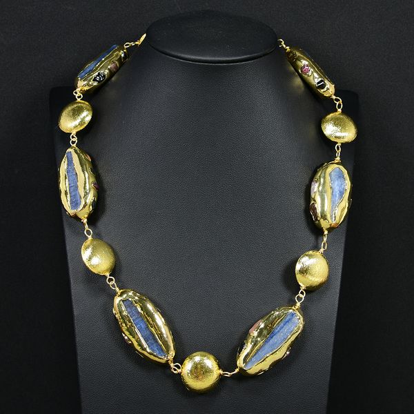 

22" natural blue kyanite multi color tourmaline rough bead brushed coin bead necklace handmade lady jewelry gift, Silver