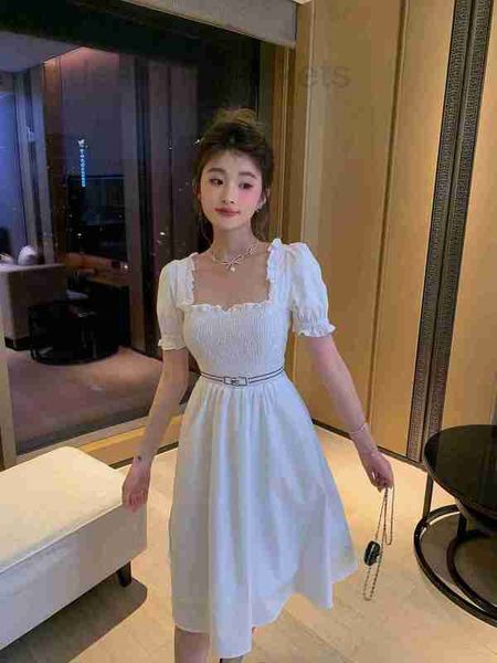 

basic & casual dresses designer summer letter embroidered bubble short sleeve open back women's dress elastic waist slim strap 3dcw, Black;gray