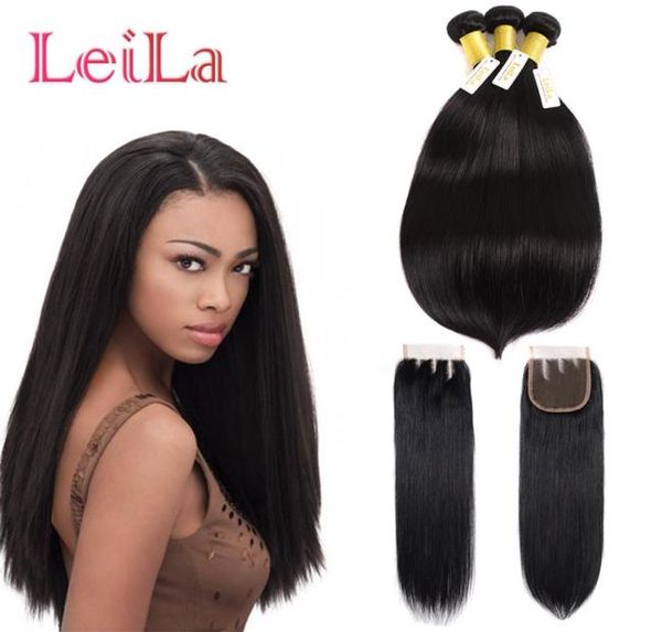 

brazilian human hair 3 bundles with 4x4 lace closure 4pieces straight hair weaves with closure middle three part baby hair5470845, Black;brown
