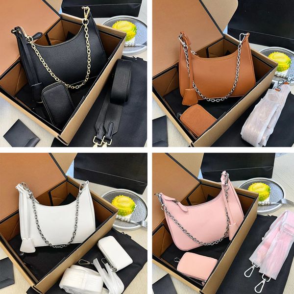 

designers bags 3 pieces set shoulder bag leather womens men crossbody hobos chain purses multiple colors multi function versatile nylon shou