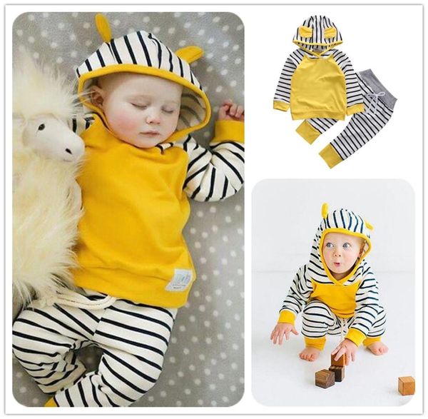 

mikrdoo baby boy girl casual clothes yellow hoodies striped pants 2pcs kids cotton suit child oneck hoody clothing long sleeve in7850952, White