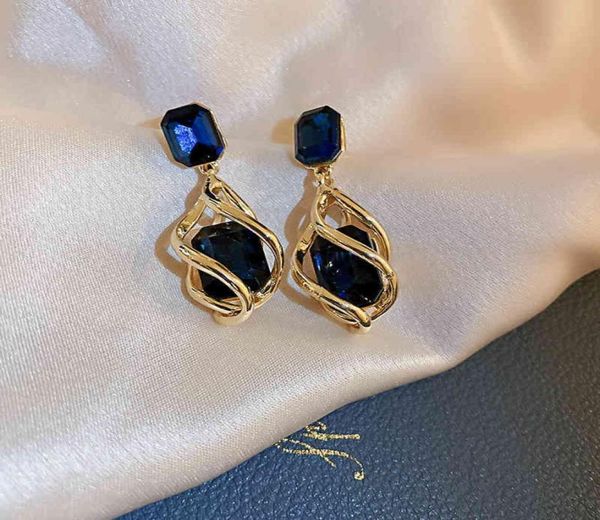 

925 silver needle korea retro simple atmosphere highgrade baroque diamond sapphire crystal earrings7974334, Bronze;silver