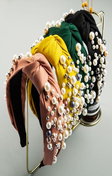 

fabric headband with pearl hair bands women hair hoop fashion hair accessories yellowgreenblackpink j15181707038, Black;brown