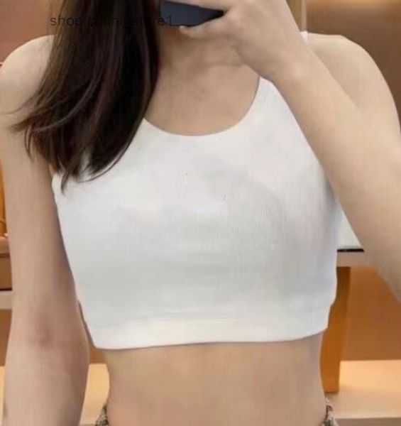 

women cropped t shirts tank anagram regular cotton jersey camis female femme knits tees designer embroidery knitted sport breathable yoga ve, White