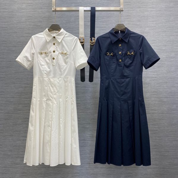 

g classic women dresses luxury designer casual dress for woman cotton pleated short sleeve long waist dress dinner dress, Black;gray