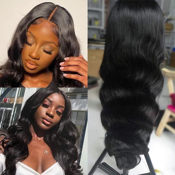 

13x4 lace frontal human hair wig glueless wig human hair ready to wear body wave lace closure wig 150high density, Black;brown