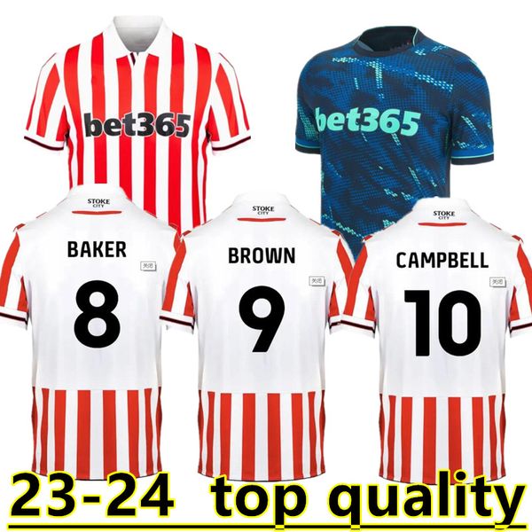 

23 24 stoke city mikel campbell soccer jerseys smith fletcher powell brown clucas home kits 2023 2024 lewis baker baker men kids kit, White;black