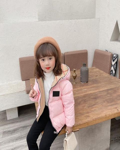 

winter designer girls boys thin down coat kids boy plaid padded jackets coats children keep warm hooded zipper outerwear baby girl5850979, Blue;gray