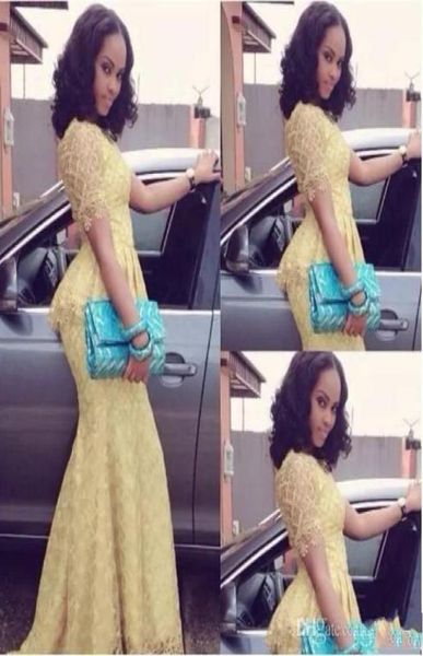 

african fashion vestido longo o neck short sleeve mermaid floor length prom gown yellow lace elegant nigeria style pageant evening1064380, White;red