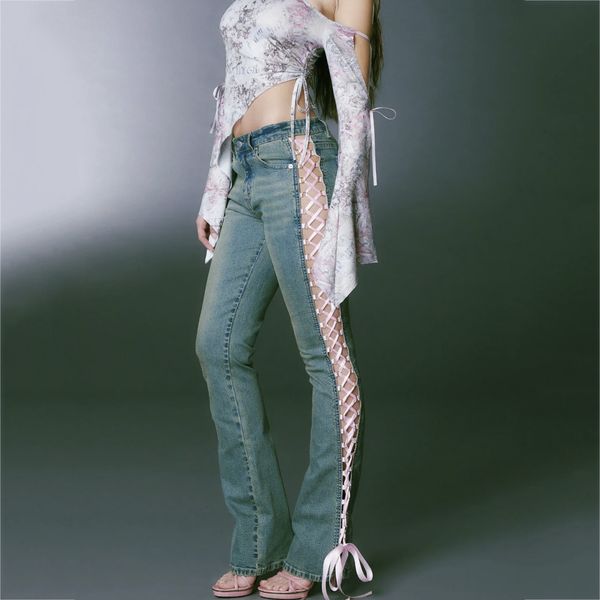 

women s jeans 2023 women flared low waist denim pants vintage stretch 90s streetwear y2k boot cut pant elastic skinny mom trousers 230701, Blue