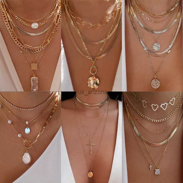

bls- bohemia gold color multiple styles necklace for women trendy multi-layer crystal pendant necklaces set jewelry gifts l230620, Silver