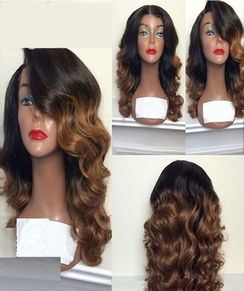 

ombre body wave human hair full lace wigs ombre 1b30 glueless lace front wig two tone ombre wigs for black women5006550, Black;brown
