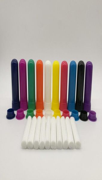 

50 setslot whole blank aroma inhaler with cotton wicks 51mm plastic 10 colors bottle nasal inhalers sticks7303051