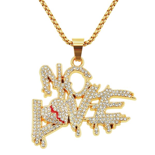 

hip hop rapper shiny diamond pendant gold necklace creative hart heart has no love letters full zircon pendant copper micro-inset zircon jew, Silver