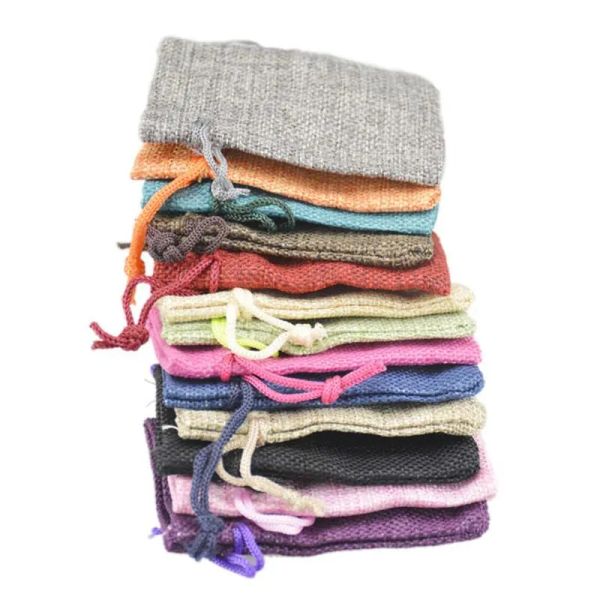 

mini burlap jute bag linen drawstring gift bags jewelry pouches bags for ring necklace wedding favors christmas, Pink;blue