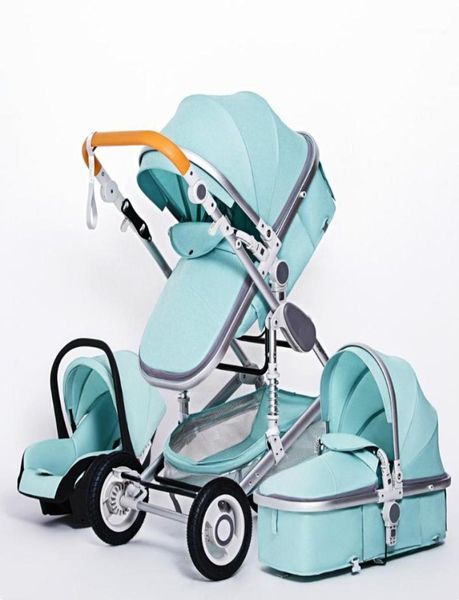 

luxury multifunctional 3 in 1 baby stroller portable high landscape stroller folding carriage red gold newborn baby18034587