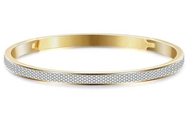 

rows cz stone paved 8mm gold color stainless steel open cuff bangles bracelets for women charm jewelry gift bangle5292698, Black