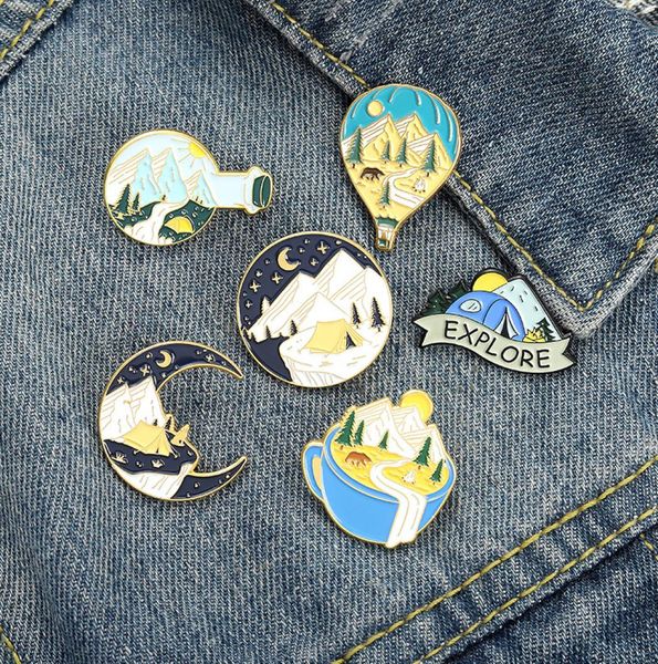 

camping adventure enamel pins custom outdoors explore natural scenery brooch lapel badge bag cartoon jewelry gift for kid friend2469334, Blue