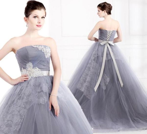 

graceful grey aline strapless applique lace evening dress with long sash prom party gown ball gown1134631, Black;red