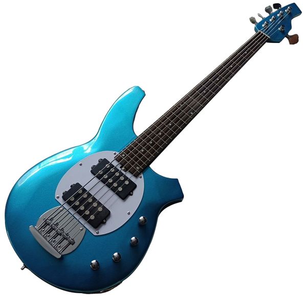 

customization musician, 5-string bass, silver powder blue, factory direct sales