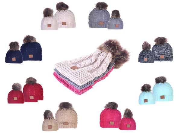 

13styles parentchild knit cap beanies baby moms winter knitted hats warm crochet skulls caps outdoor pom pom beanie hats rra26298801529, Yellow