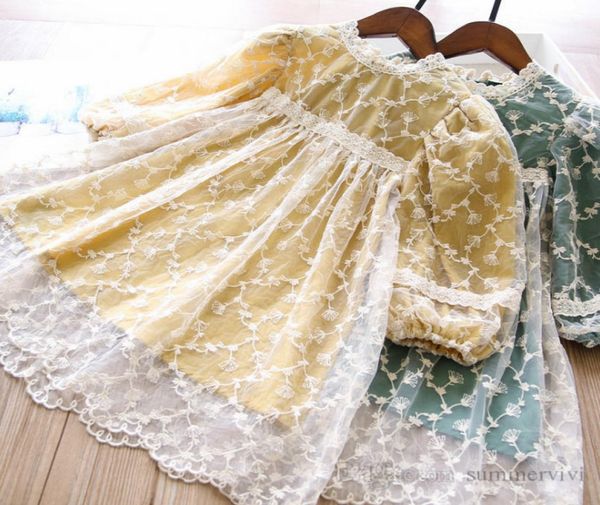 

sweet girls gauze floral embroidery dress kids lace tulle princess dresses autumn children birthday party clothes q07622162935, Red;yellow
