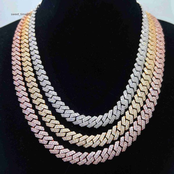 

pass diamond tester 925 silver necklace vvs jewelry iced out 8mm 10mm double rows hip hop moissanite cuban chain