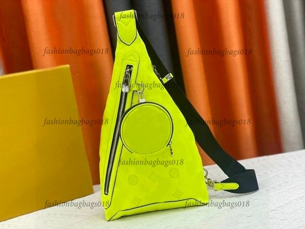 

men's luxurys designer sling bag duo shadow taiga leather slingbag with zipped pouch classic backpack navy river blue neon yellow cross