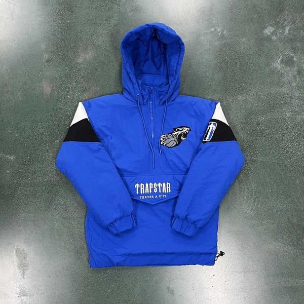 

trapstar jacket with half zip blue down cotton jacket for men's hooded fashion trend on the street, Black