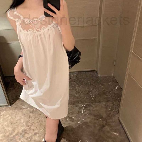 

basic & casual dresses designer 23 summer high grade lace shirt fabric women's sleeveless dress loose pajama style m5px, Black;gray