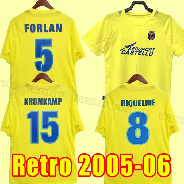 

2005 2006 villarreal retro soccer jerseys kromkamp forlan riquelme home short sleeves football shirt uniforms 05 06, Black;yellow
