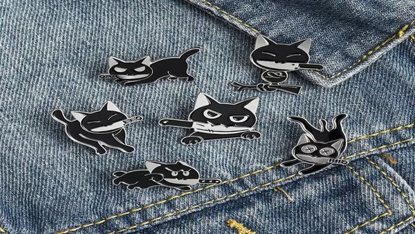 

black cat knife punk style enamel brooches pin for women girl fashion jewelry accessories metal vintage brooches pins badge wholes4516342, Blue