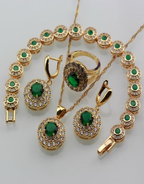 

african women yellow gold color jewelry sets with natural stone cz green wedding costume bracelet 18cm ring size 678910 2207183222057, Slivery;golden