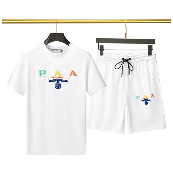 

designer men's t-shirts tracksuits letter summer black t shirt embroidery luxury white rainbow color sports fashion cotton cord short s, White;black