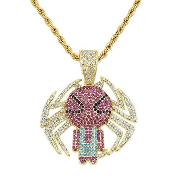 

hip hop rapper shiny diamond pendant gold necklace spider full zircon pendant personality creative copper micro-inset zircon jewelry 60cm ne, Silver