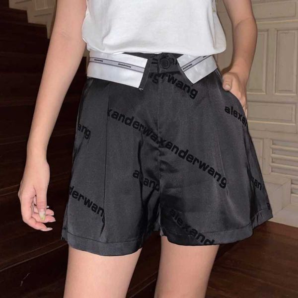 

aw23ss new product fluffed flocking letter acetic acid high waist fashion versatile black pink loose shorts for women00, White;black