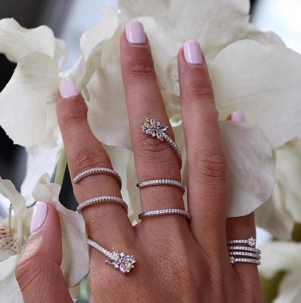

rainbow cz flower multi wrap long full finger ring for women silver color sparking cz paved fashion rings size 6 7 81231230