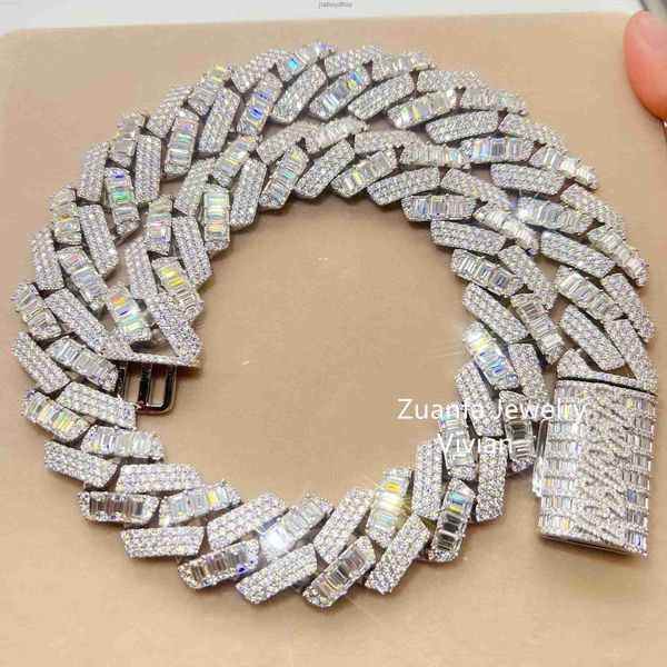 

24mm hip hop jewelry sterling silver 925 big heavy miami cuban link chain iced out baguette moissanite diamond men necklace