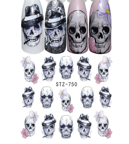 

halloween nail art stickers skull bone fall water transfer decals nails foil manicure decoratio tips holiday party makeup6801713, Black