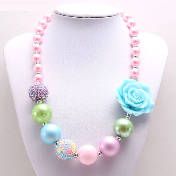 

kids girls beads necklace fashion blue flower chunky bubblegum necklace for baby child choker necklace charm party jewelry, Red;brown