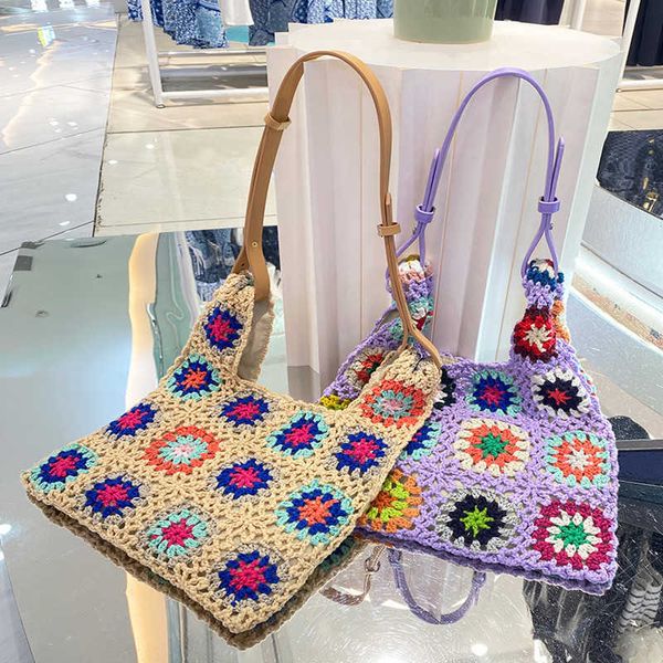 

shoulder bags bohemian paisley crochet women knitting large tote casual lady handbags shopper purses summer beach 230426