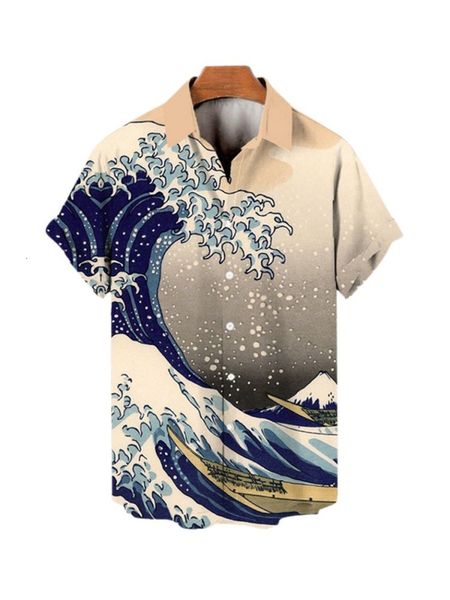 

men s tracksuits 2023 summer large aloha shirt 3d print beach style harajuku animation wave loose short sleeve fashion 230701, Gray