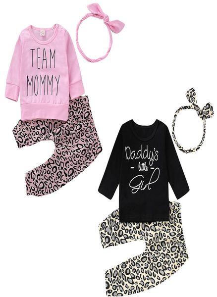 

2 styles baby girl lovely clotheing sets spring autumn outfits leopard pants long sleeve letter print tshirtsheadband 3 pcsset2303281, White