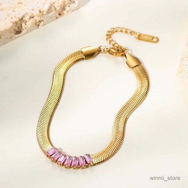 

charm bracelets wild stainless steel gold color snake chain bracelet for women green pink charm trendy jewelry r230701, Golden;silver