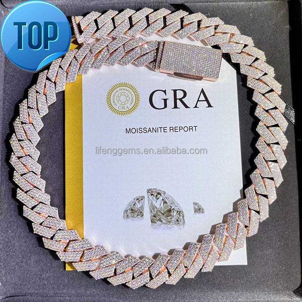 

2024 fashion customization hip hop cuban link necklace white gold plated iced out moissanite diamond chain, Silver