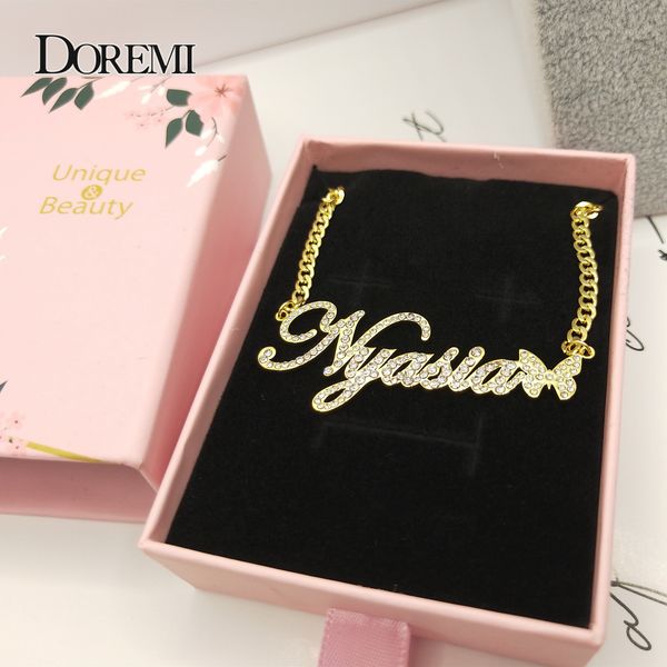 

pendant necklaces doremi custom stainless steel name necklace with butterfly for women gold cuban chain choker personalized custom jewelry 2, Silver