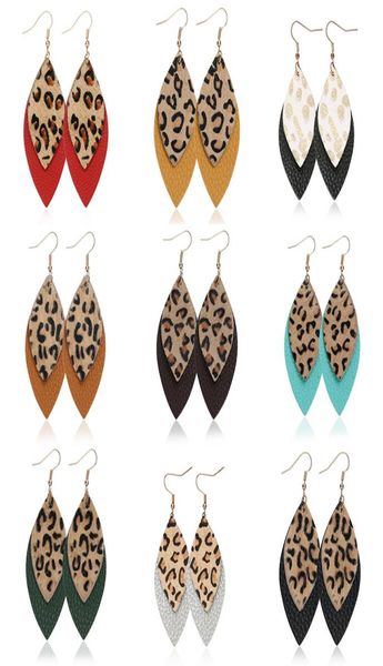 

new design waterdrop pu leather earrings leopard grain multilayer earring dangle leaves ear hook eardrop women designer jewelry gi4788991, Silver