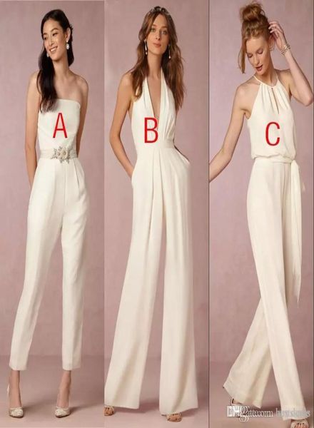 

new elegant jumpsuit bridesmaid dresses for weddings sheath backless wedding guest dress plus size pant suit beach style cus6451012, White;pink